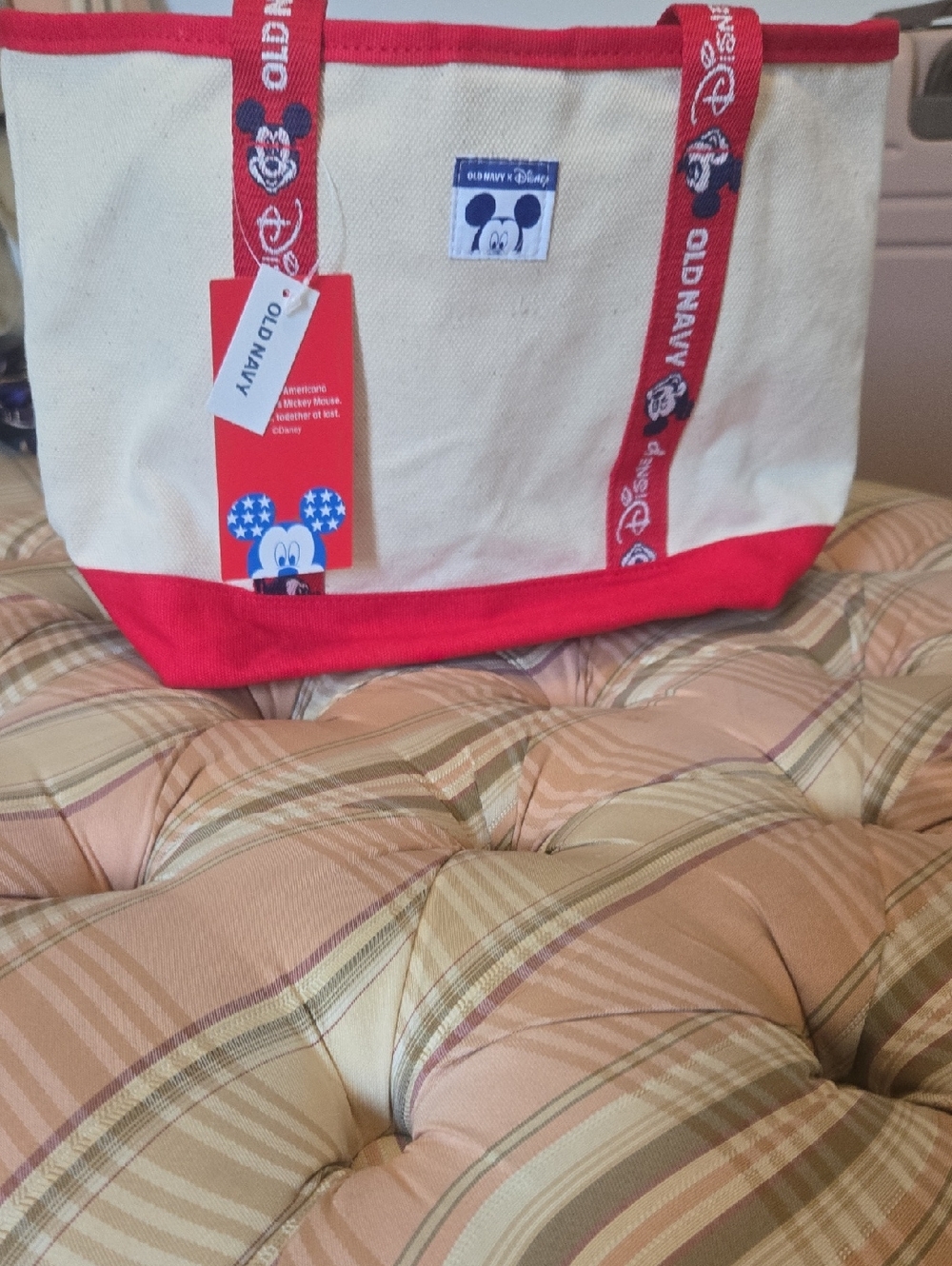 NWT Old Navy Canvas Tote with Mickey Accent - Red & Cream